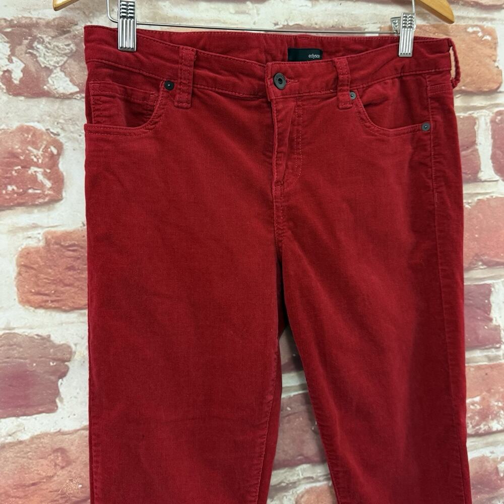 Edyson Zip Ankle Skinny Pants Women's 30 Red Fine Corduroy Stretchy Casual - Picture 3 of 8